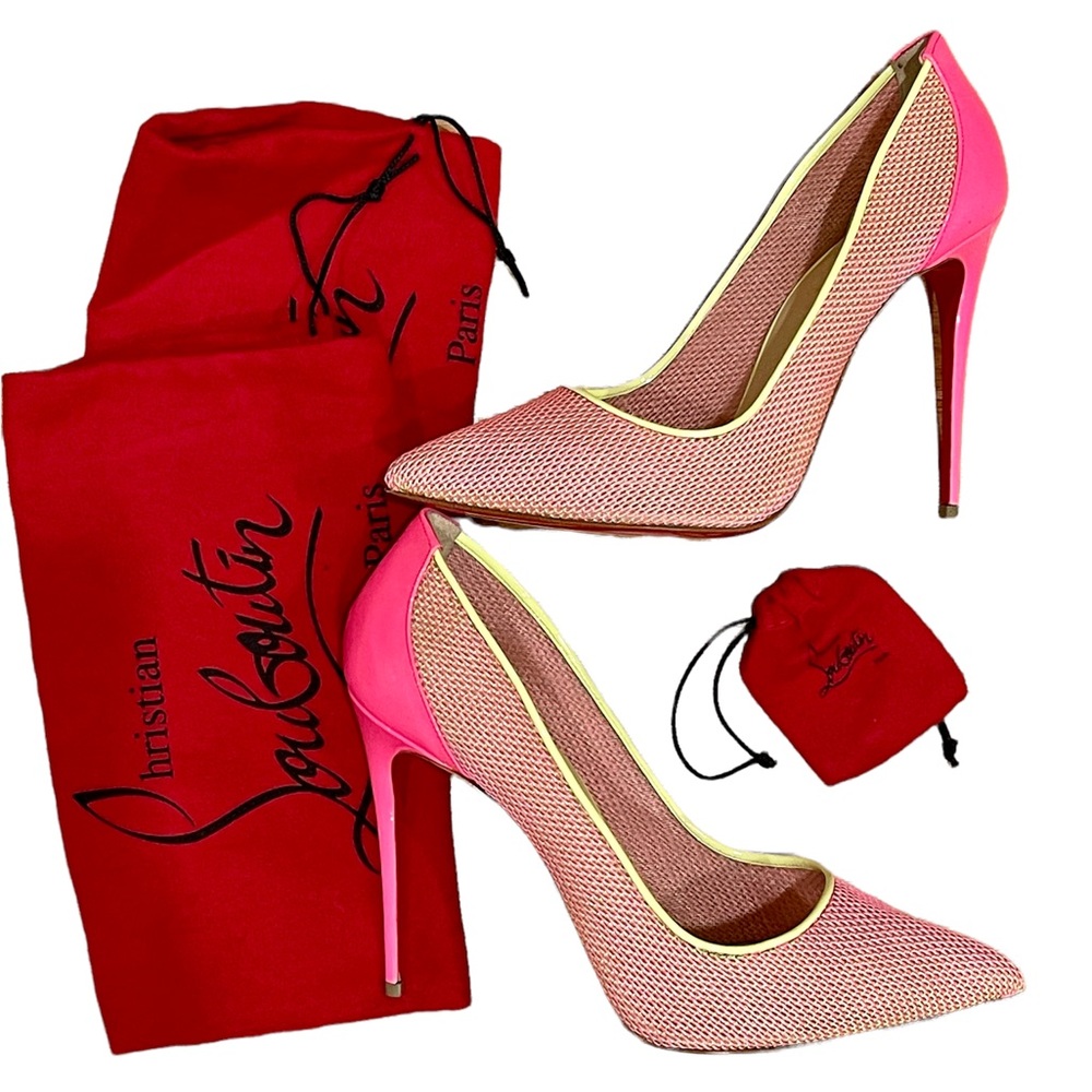 New Christian Louboutin Neon Pink Yellow Pump, Size 40 Rare, Limited Edition!